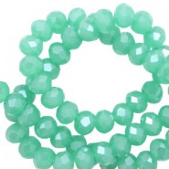 Top Facet kralen 4x3mm disc Light emerald green-pearl shine coating